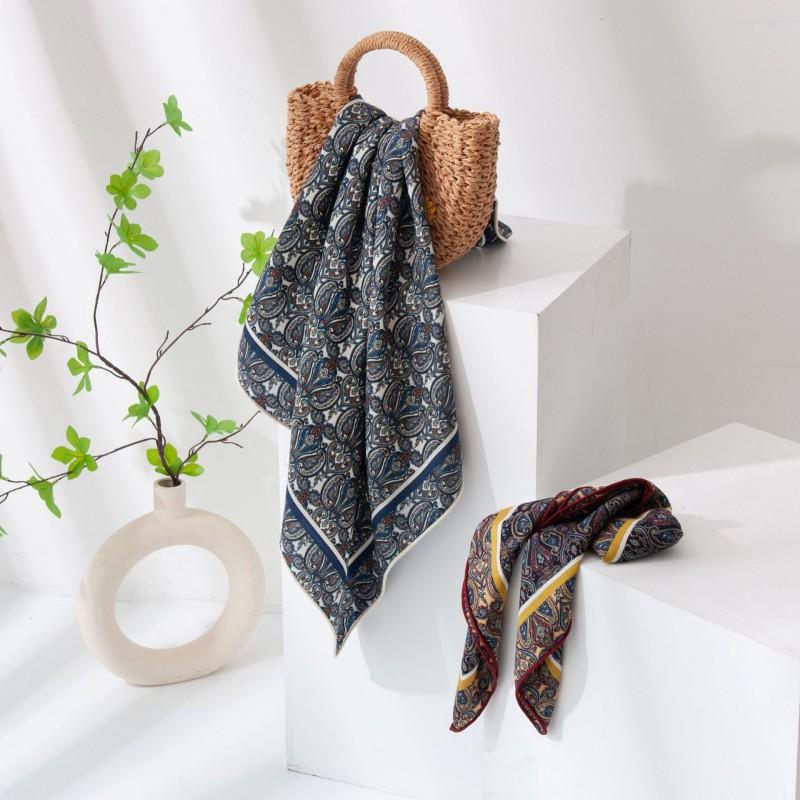 Womens Double-Sided Printed Wool Silk Scarf Square Shawl Elegant Stylish Accessory Fall Winter