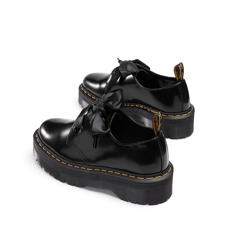Autumn New Female Mary Jane Two-hole Ribbon Cowhide Muffin Small Leather Shoes British Fashion Versatile Height-increasing Martin Boots