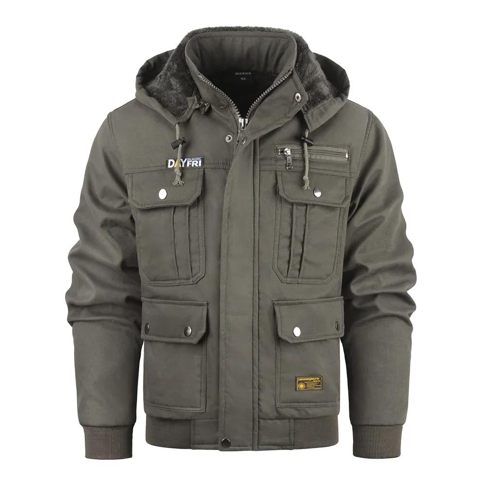 

Чоловіча вітрівка Зимова куртка з пухнастою підкладкою Відкриті пуховики Теплий спортивний бомбер Techwear Чоловічий одяг L армія зелений колір