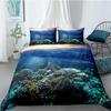 Ocean Duvet Cover Set Queen Double Size Polyester Ocean Animals Fishes Tortoise And Rainbow Color Coral Printed Comforter Cover