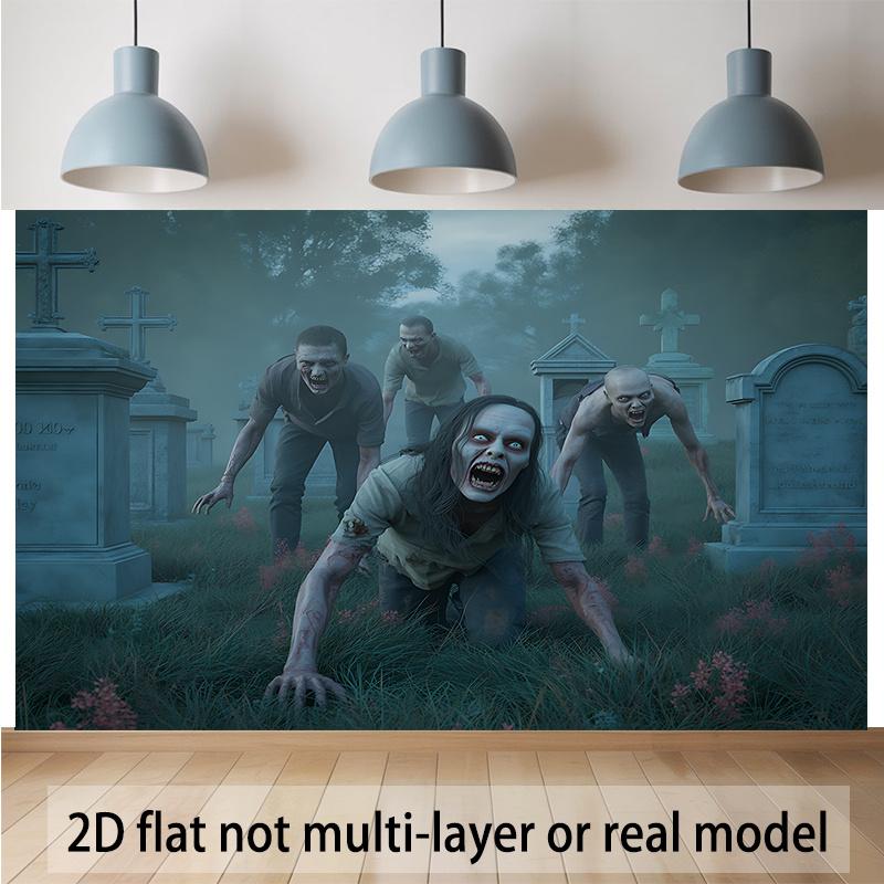 2D plane 1 2D plane scene of zombie cemetery banner - Horror party decoration with tombstones.PMJ