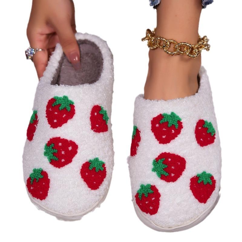 Cartoon strawberry winter warm cotton slippers couple home indoor plush slippers