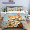 Cat Holding Flowers  Pattern Bedding Quilt Set  Home Decoration  Gift (1 * Duvet Cover + 2 * Pillowcase, Without Core)