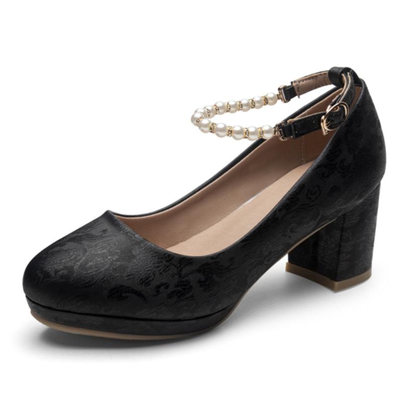 

Элегантные женские туфли-лодочки на блочном каблуке, новые туфли с ремешком на щиколотке, серебристо-розовые, на низком каблуке, для вечеринки, свадьбы, офиса, женские, весна 2025 34 чёрный