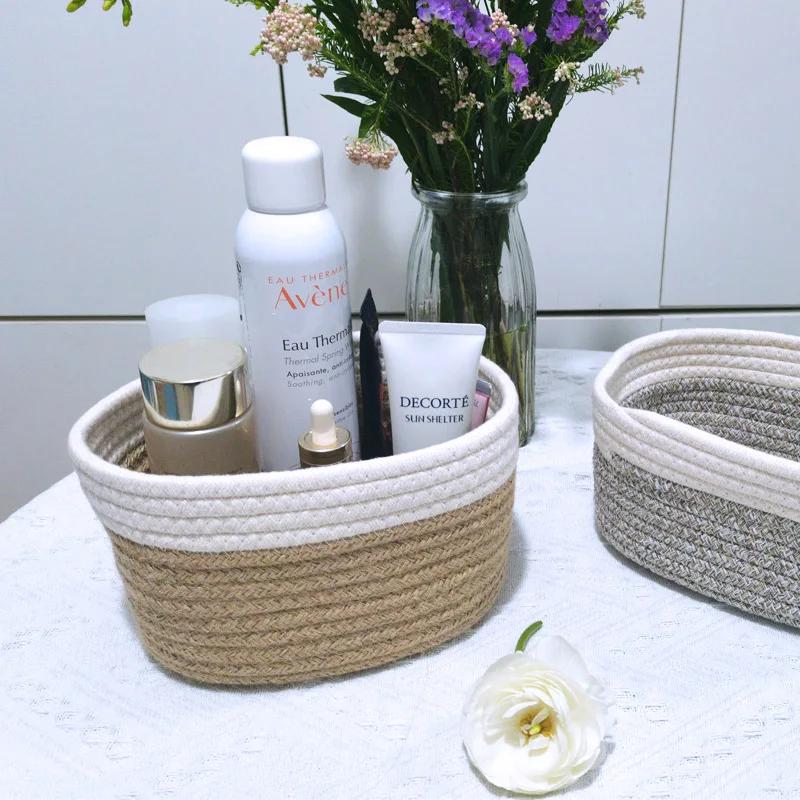 Modern Simple Cotton Rope Storage Basket Desktop Sorting Sundries Storage Hemp Rope Woven Storage Cosmetics Storage Basket