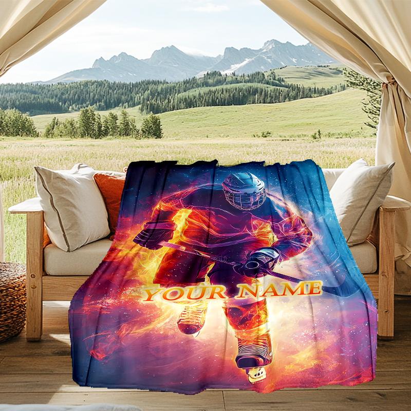 1PC Custom Name Hockey Poster Design" outdooor Flannel blankets Patterns Throw Blanket All-Season Soft Gift for Couch, Bed, Camping gifts
