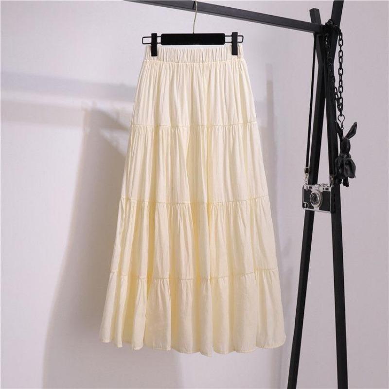 DX~~ New Spliced Cotton and Linen Skirt, Literary Fresh Long Skirt, High-waisted and Versatile, A-line Swing Skirt, Casual Skirt