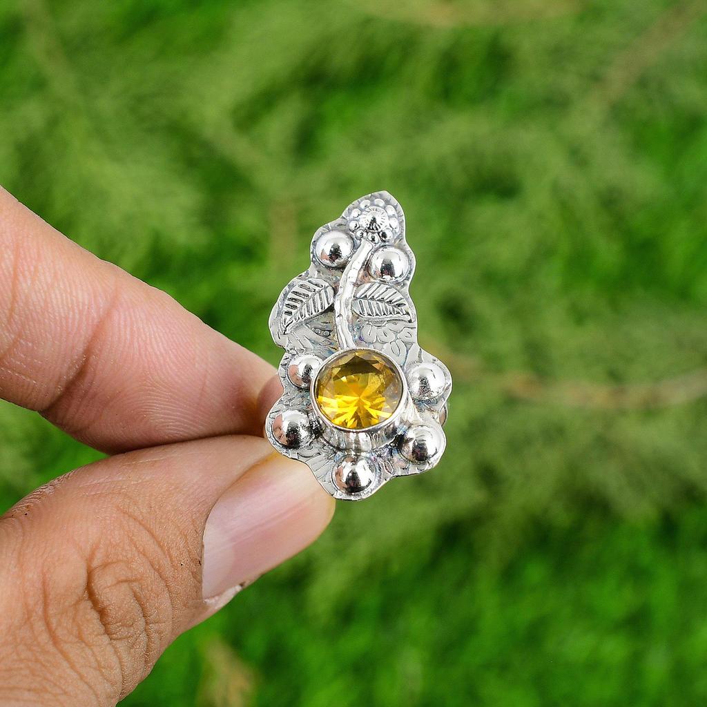 Natural Citrine Bezel Birthday Flower Solitaire Ring Jewelry 925 Sterling Silver