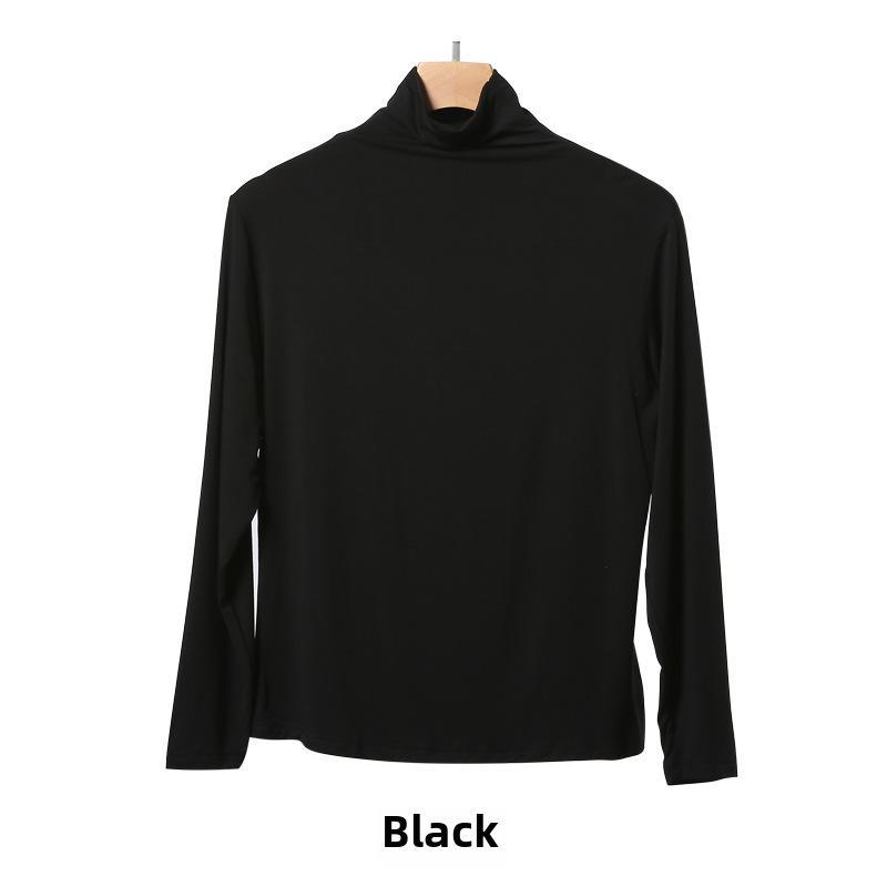 Korean Half-High Collar Slim Fit Modal T-Shirt - Long-Sleeve Solid Color Top