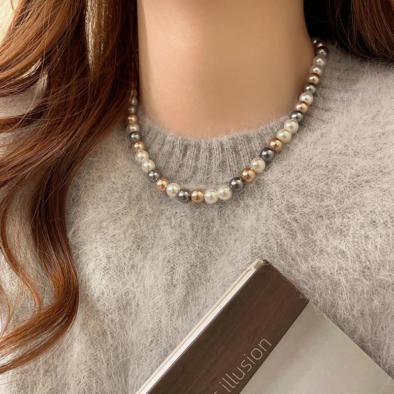 French Elegant Romantic Mixed Pearl Beaded Necklace Fashion Jewelry Sweet Accessories for Women's Collarbone Chain
