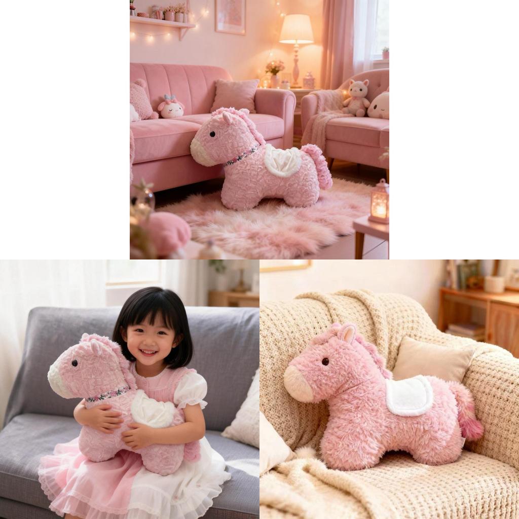 Handmade Pink Pony Plush Toy With Soft Short Plush For Kids Bedroom Decor And Gift