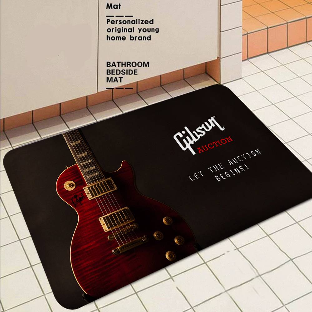 Tappetino da Pavimento con Logo Gibson Guitar Stile INS Morbido Tappeto per Pavimento Camera da Letto Tappeto per Lavanderia Casa Tappeti Antiscivolo per Zona Comodino