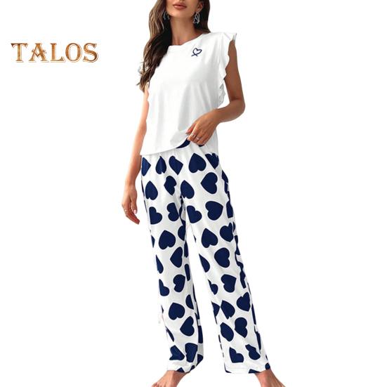 Damski Satynowy Zestaw Piżamowy Z Falbankami Top na Ramiączkach i Spodnie z Szerokimi Nogawkami Zestaw Casualowy 2-częściowy Strój Domowy Zestaw Lounge