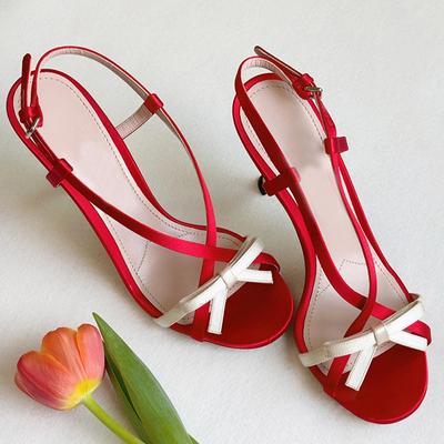 Fashion Sweet Bowknot Open Toe Thin Heeled Sandals Women 2024 Summer Sexy Narrow Buckle High Heels Elegant Wedding Dress Shoes Red Pumps