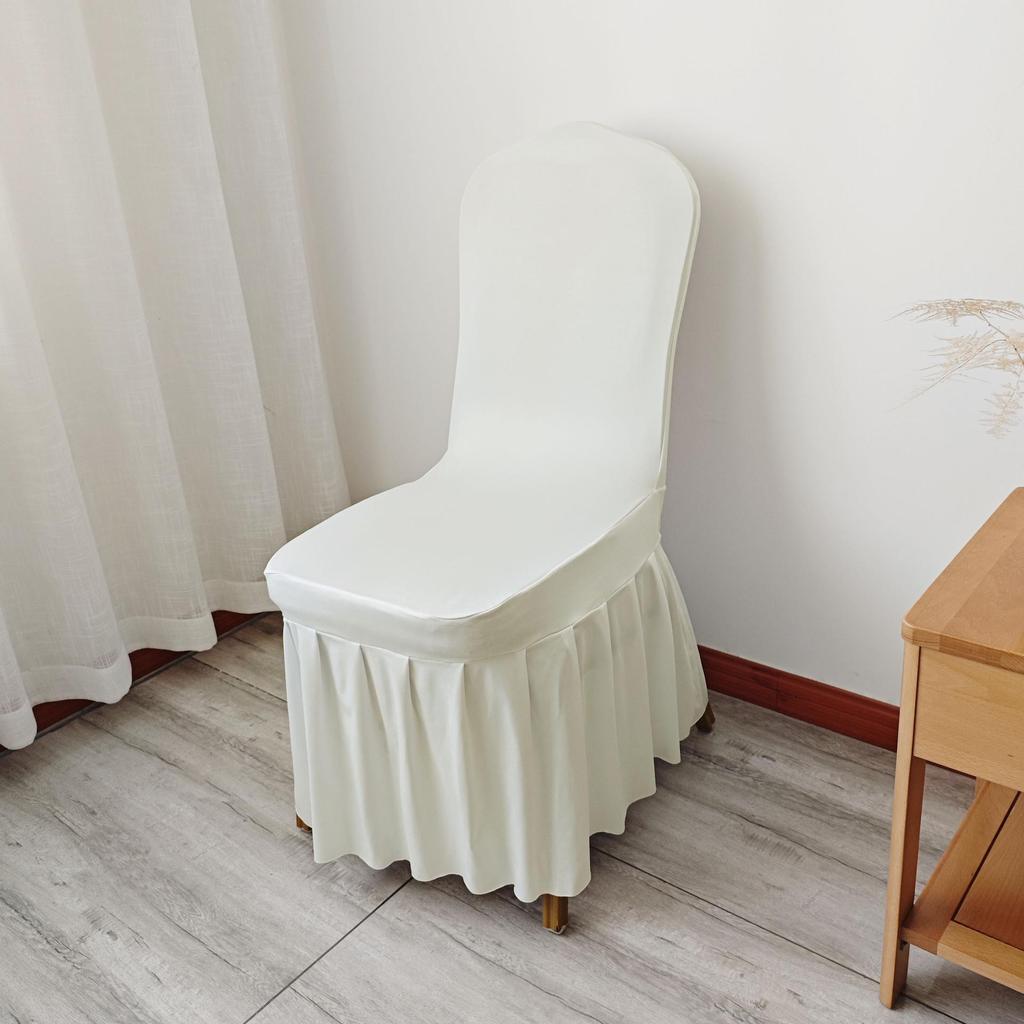 Universal Elastic White Skirt Chair Cover for Weddings & Banquets