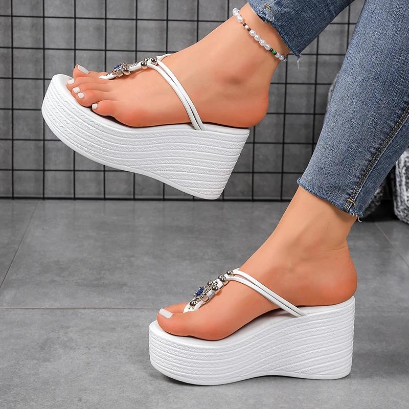 Fashion Roman Style Clip Toe Wedge Heel Sandals for Women Summer 2025 Fashion Chunky Platform Slippers Woman Thick Bottom Beach Slides