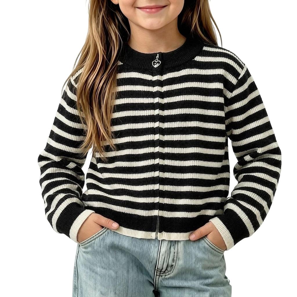 Gestreifter Strick-Cardigan für Mädchen, Pullover mit langen Ärmeln