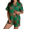 Women's Christmas Pajama Set with Short Sleeve Button Down Shirt and Pajama Shorts