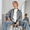 1116 new gray plaid shirt women's oversiez fashion lapel shirt autumn women's clothing