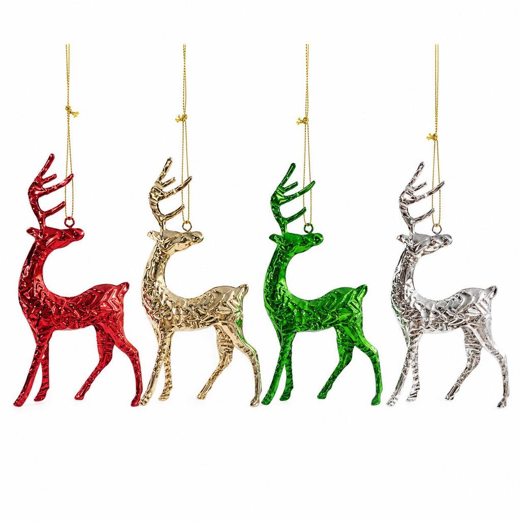 Christmas Tree Metal Elk Ornaments: Red, Gold, Green & Silver - Wrought Iron Festive Decorations