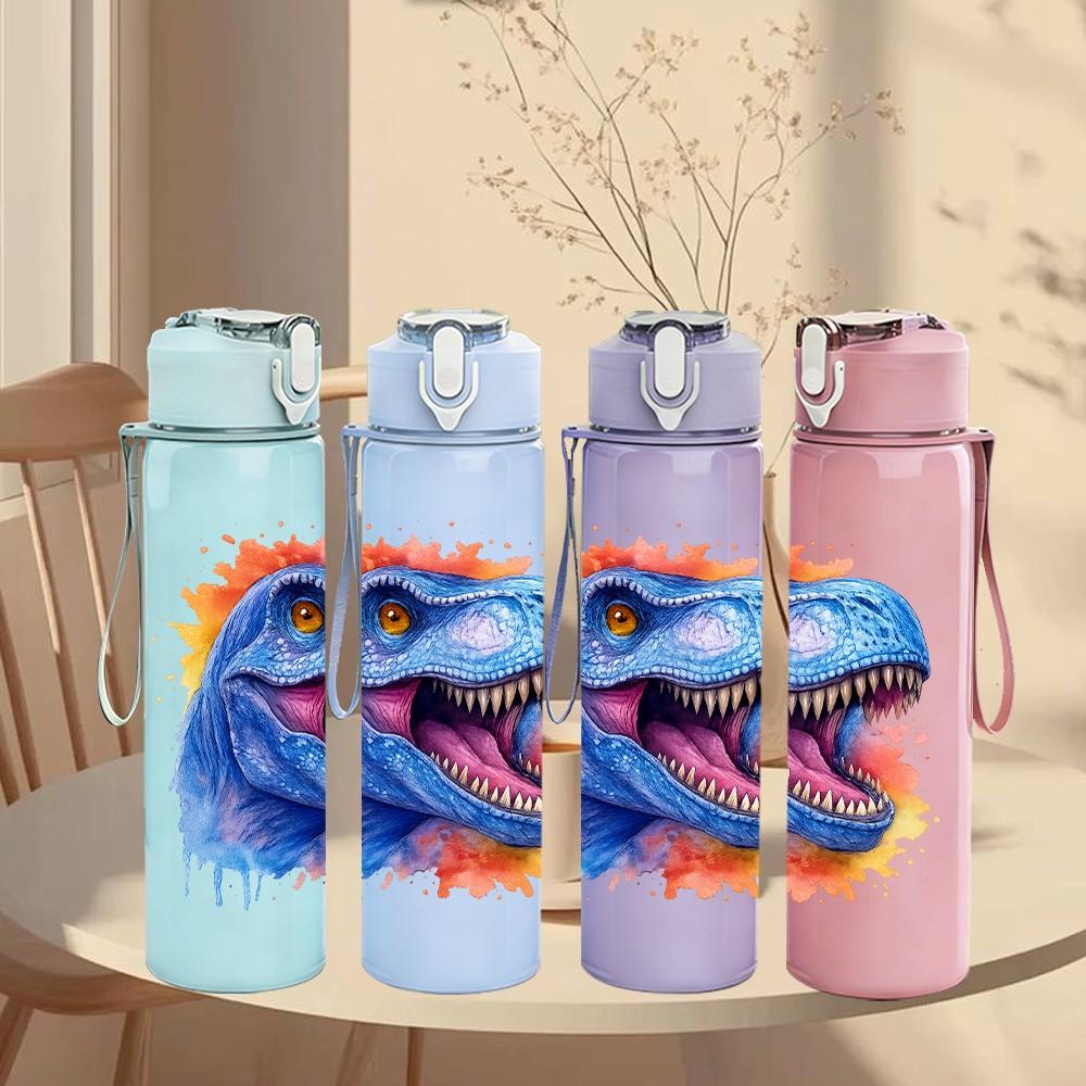 1PC Roaring Blue Dinosaur Head 750ml Color Plastic Sports Water Bottle Leakproof Flip Straw Lid Suitable for Sports Office Home Use