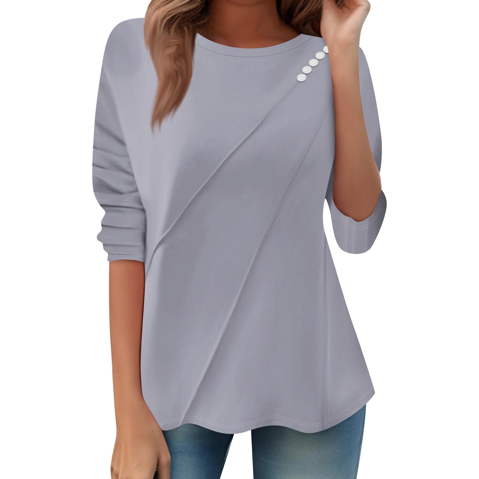 

Women s Loose Casual Long Sleeve Top Round Neck Button Pull Stripe T Shirt XL