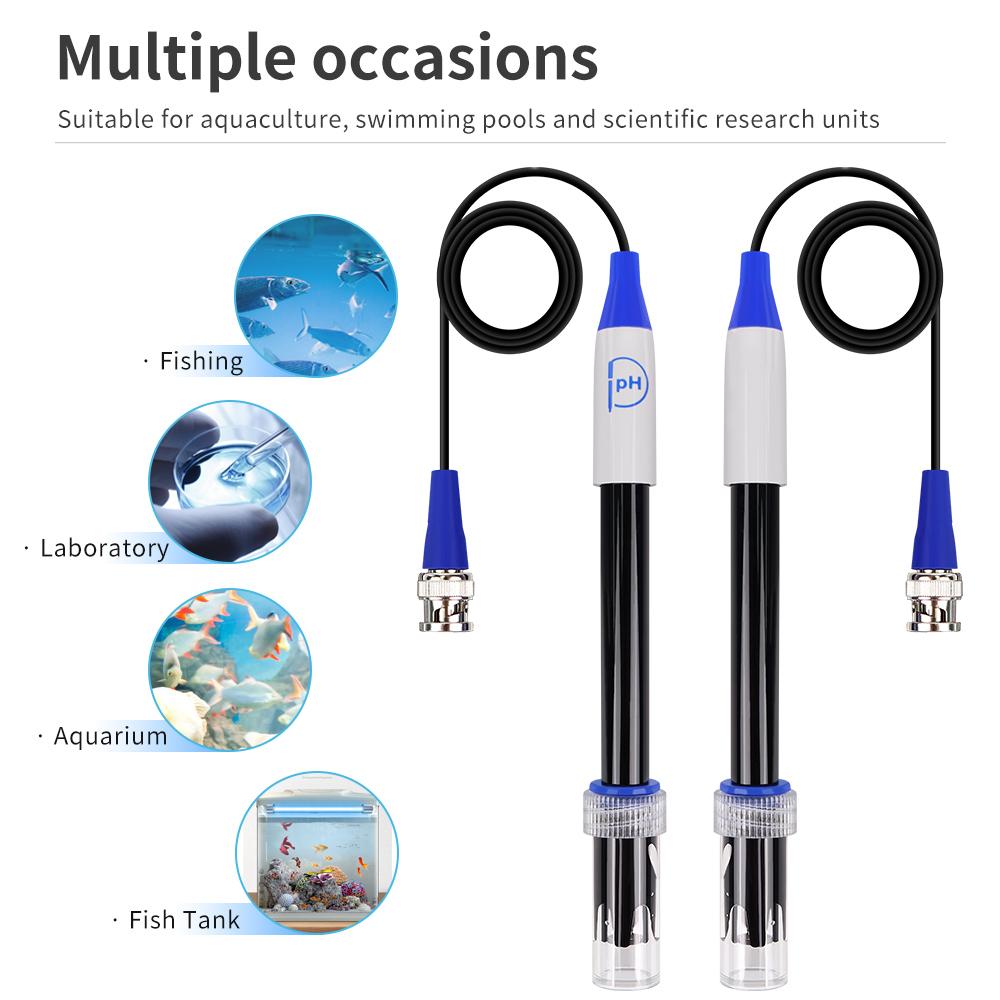 PH-Elektrodensensor Ersatzsonde Aquarium Hydroponik Labor Elektrode pH-Messgerät BNC Q9 Stecker 1m Drahtsonde