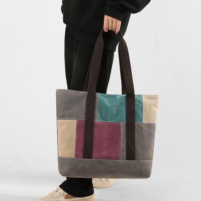 Women's Handbag Color Block Contrast Large Capacity Canvas Bag