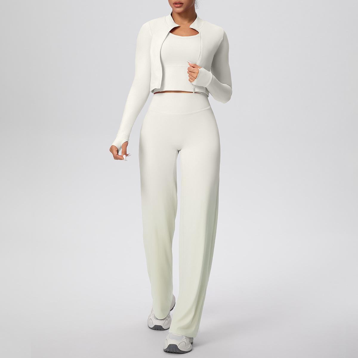

Solid Color Sports Zipper Jacket & Vest with Loose Straight Pants - Yoga Three-Piece Set Medium