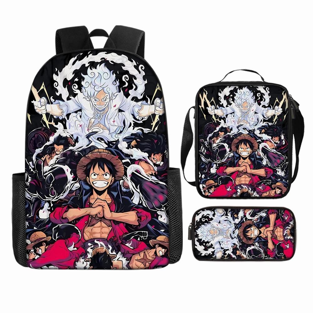 Anime Rucksack Set One Piece Naruto Schultasche für Jungen Schüler Laptop Rucksack Umhängetasche Federmäppchen 3-teilig Große Kapazität Wasserdicht