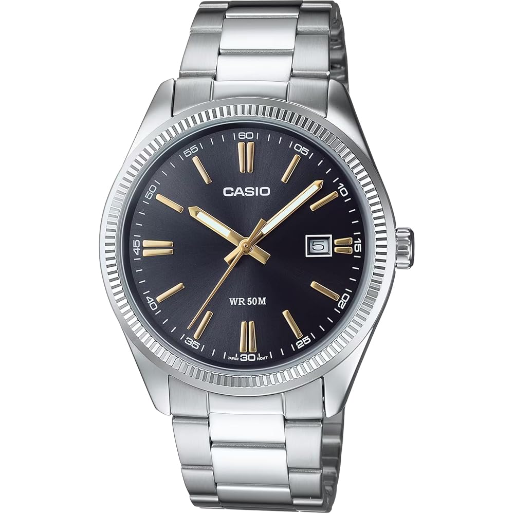 

Casio MTP-1302D-1A2V Analog Quartz Men s Watch Silver Metal Band Dark Gray Dial Gold Index