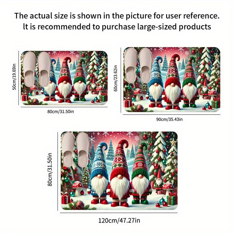 Christmas Gnome Flannel Door Mat Carpet, Skid Pad Design Non-Slip for Kitchen Living Room Bedroom Bathroom Decor