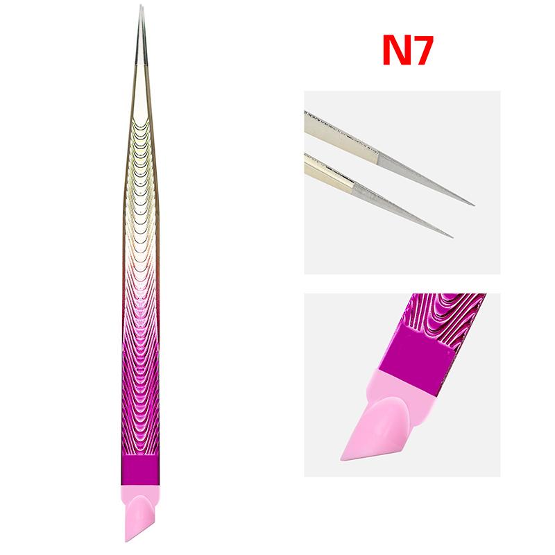 Double-Ended Eyelashes Extension Tweezers Makeup Tools Nail Art Tweezers With Silicone Pressing Head Nail Stickers Pick Up Clip
