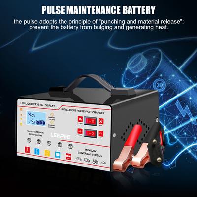 Chargeur de batterie de voiture 12V 24V 6A Détection de tension et de température Réparation intelligente par impulsions Protection contre les surtensions Affichage LCD numérique