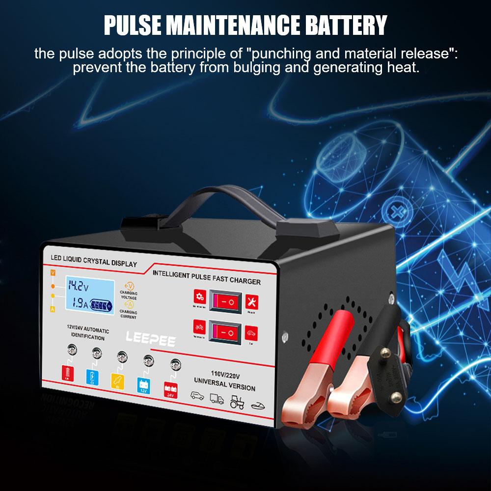 Multiple Protection 12V 24V 6A Overvoltage Protection Intelligent Pulse Repair Digital LCD Display Voltage Temperature Detection Car Battery Charger