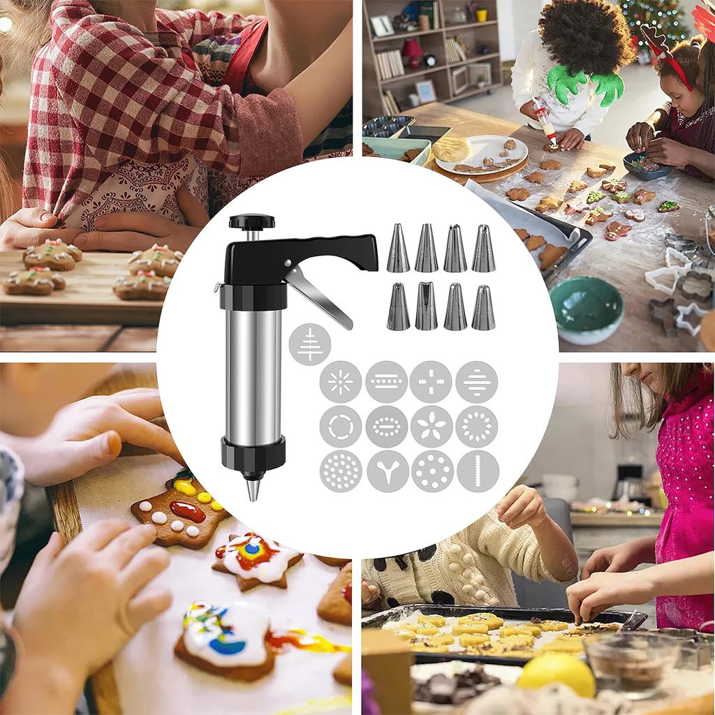 Christmas Cookie Press Gun and Tips Set Stainless Steel Cookie Maker Press Kit Manual Churros Maker Machine Biscuit Baking Tools