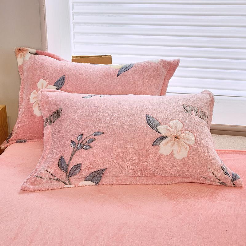 Flower Flannel Pillowcase Winter Warm Flannel Comfortable Pillow Cover Cartoon Printed Coral Fleece Velvet Pillowcase
