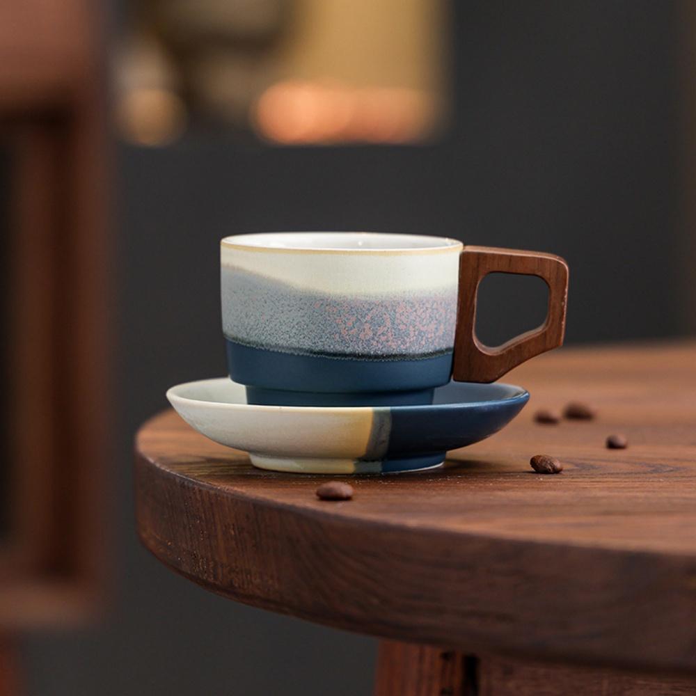 150ML Gradient Ceramic Coffee Mug with Saucer Porcelain Espresso Cup with Handle Teacups for Espresso Shot