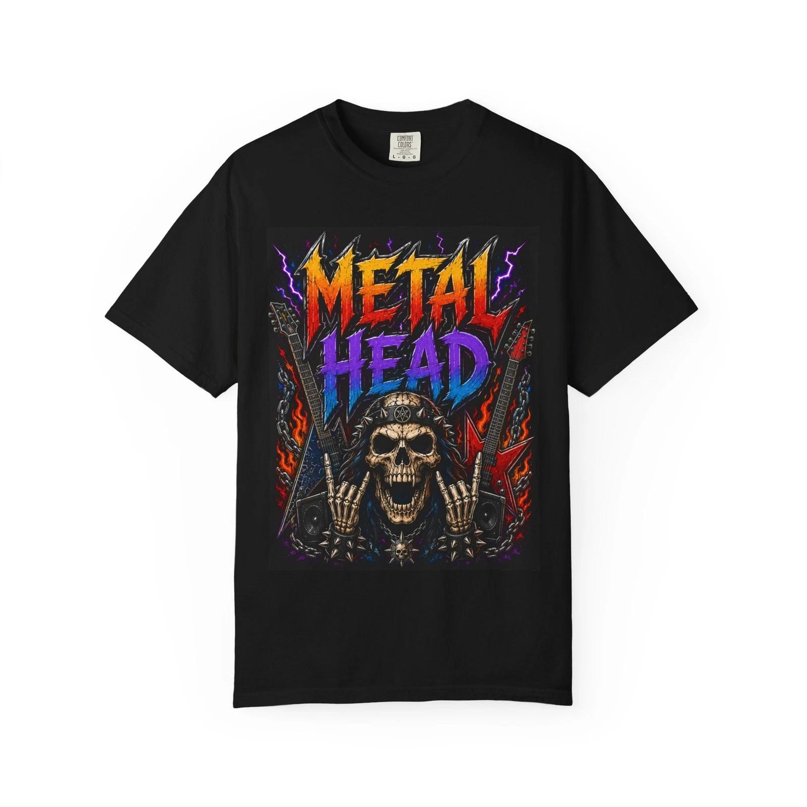 Metal Head Skull Graphic T-shirt | Heavy Metal Band Art L