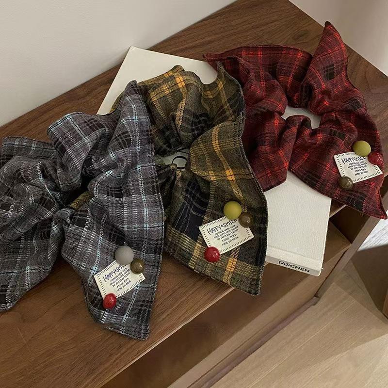 Plaid Square Scarf Hair Scrunchies Headbands For Women Girl Cute Head Rope Tie Ponytail Hair Band
