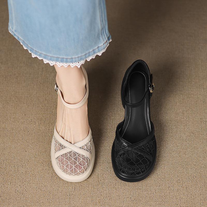 2025 new ultra-light soft and comfortable thick heel thick sole mesh bag head sandals with hollow Roman shoes