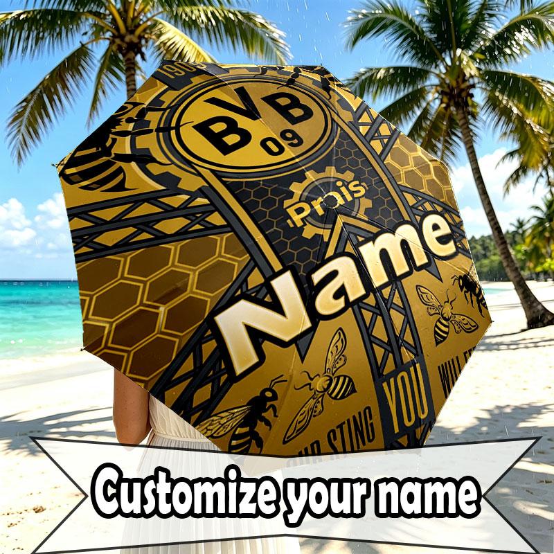 Custom Name Personalized Borussia Dortmund Bvb Print Umbrella, Auto Open Close, 8‑Rib Sturdy Frame, Commute Camping Hiking Use, Birthday Gift