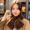 Retro Thicken Warm Leopard Print Scarf For Women Windproof Faux Fur Scarf Soft Faux Collar Cross Scarf Winter Scarf Neck Wrap