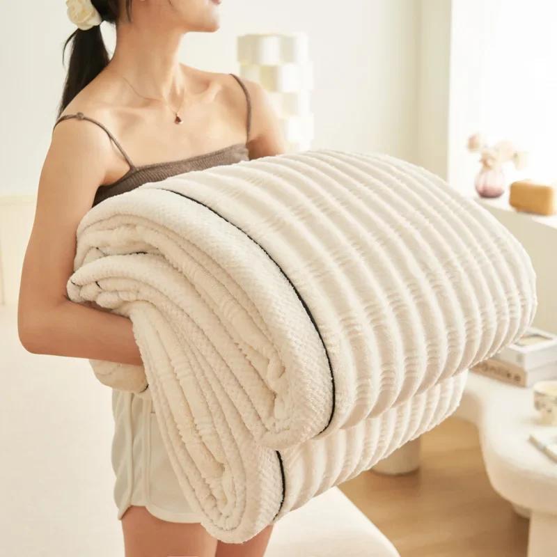 

2024 new 350g full extinction wave jacquard blanket Class A thickened winter coral fleece shawl blanket sofa small blanket 100x150cm 1pcs бежевый