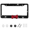 License Plate Frame Set, Decorative Bling Style Cover with Bow Accent and Mounting Hardware for Vehicles