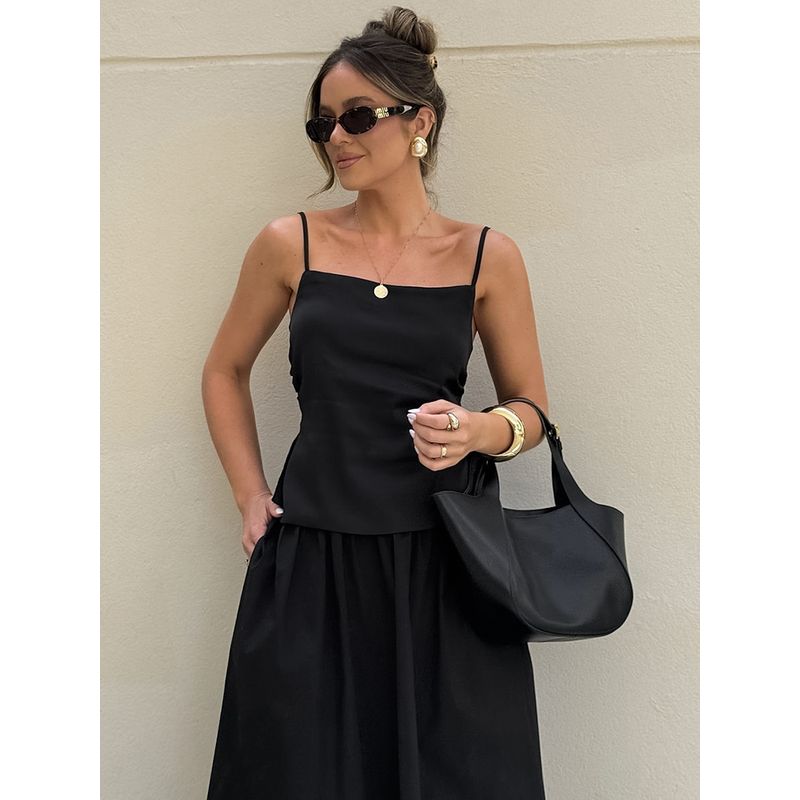 Fashion Women's Suit Sling Tops Open Back Casual Black Loose Long Dress 2025 Summer