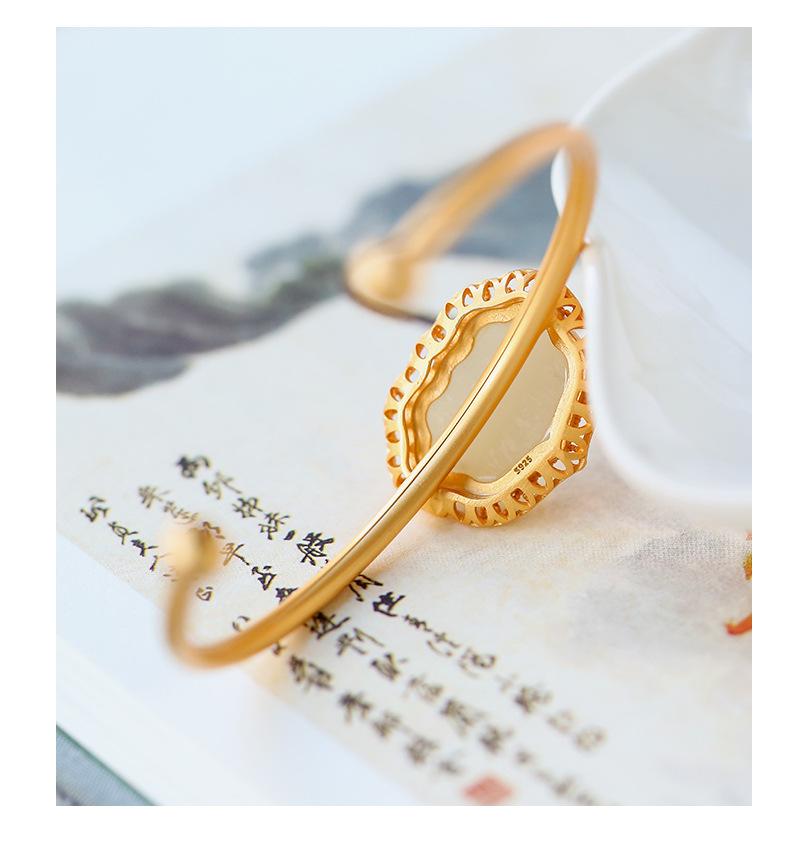 Imitation Hetian Jade Openwork Lace Geometric Bracelet - Retro White Ruyi Lock Fortune Bangle