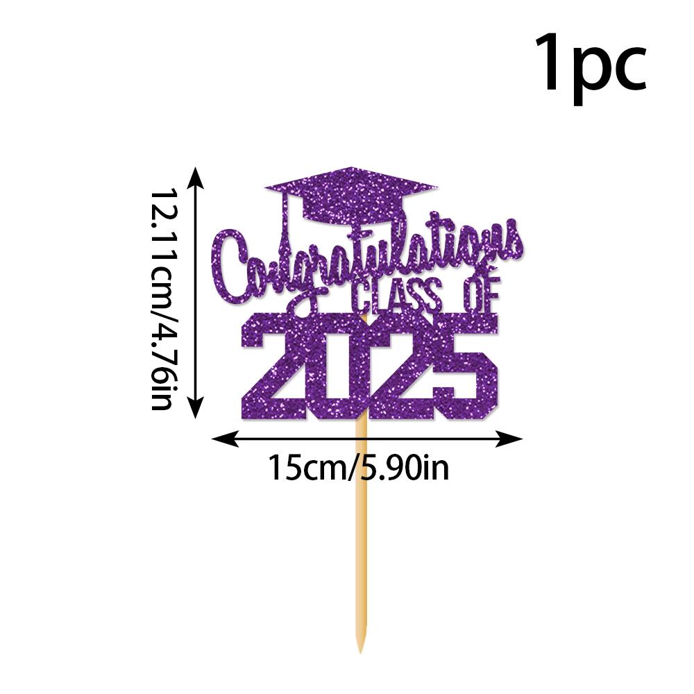 1pcs Congratulations Class of 2025 Graduation Cake Topper Glitter Congrats Grad Cap Cake Picks for Graduation Theme Party Decor