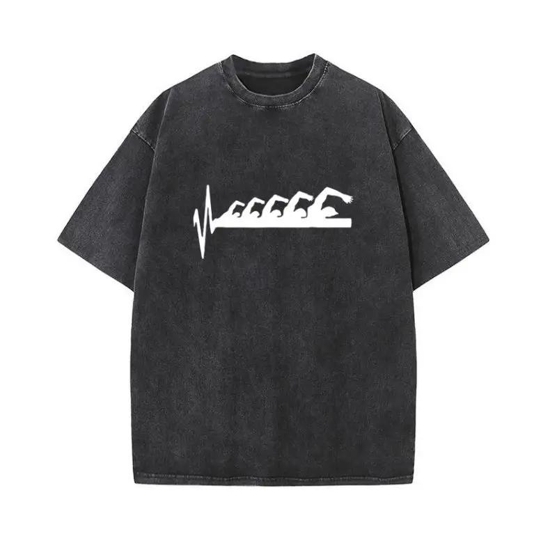European and American Washed Retro Funny Fish Bone Cartoon Mechanical Printing Hip Hop Short Sleeve Loose T-shirt Top