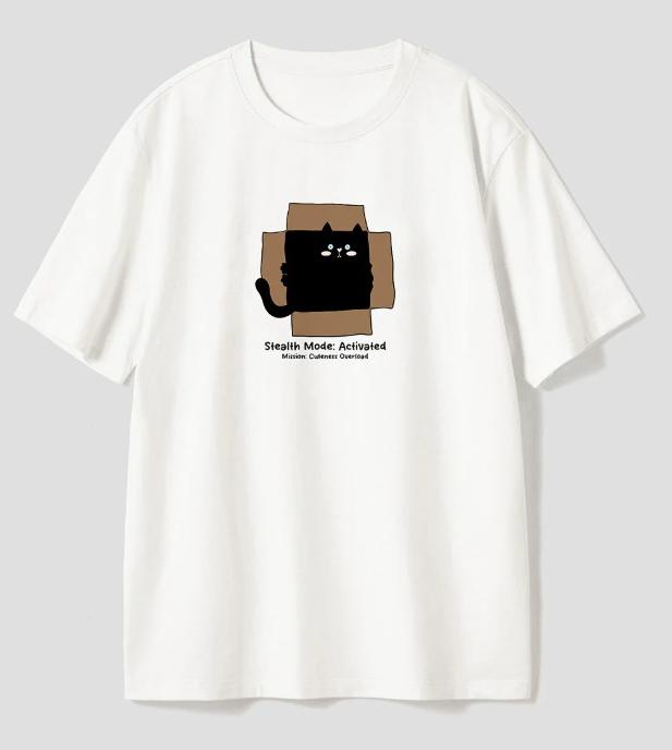 

Versatile Funny Black Cat Graphic T Shirt Cute Cat in Box Shortsleeved Tee Vintage Casual Fashion Top for Cat Lover Streetwear 4XL